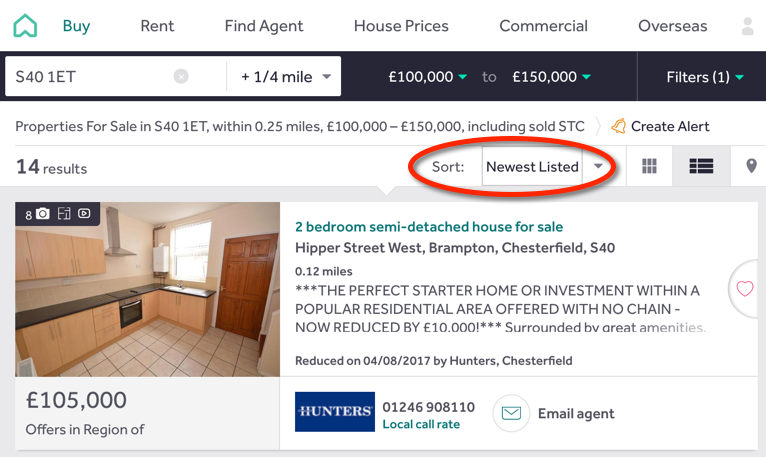 graphic showing Rightmove newest listed tab